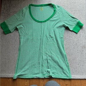 JOE Fresh Green and White Striped Scoop Neck T Shirt